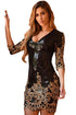 Sexy Black Victorian Gold Sequins 3/4 Sleeves Bodycon Dress
